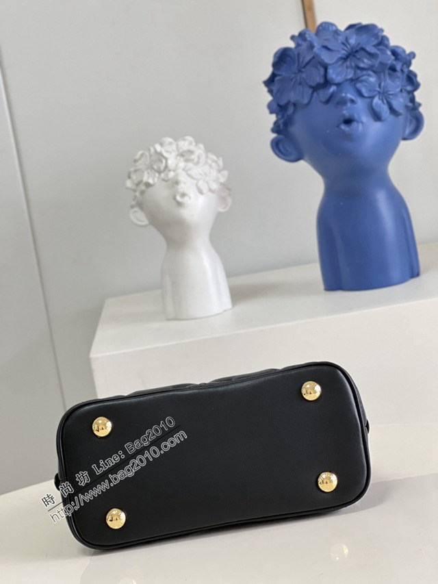 LV專櫃2023新款絎縫牛皮革刺繡Monogram圖案手提女包 M59793黑 路易威登Alma BB手袋貝殼包 dn1202